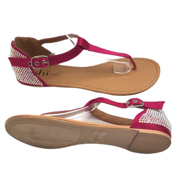 Shi By Journeys Women's 7 Pink T-Strap Gladiator Rhinestone Sandals Glam Bling - Picture 5 of 11